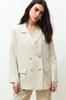 Женская мода бежевый двубортный пиджак из хлопка и льна с застежкой