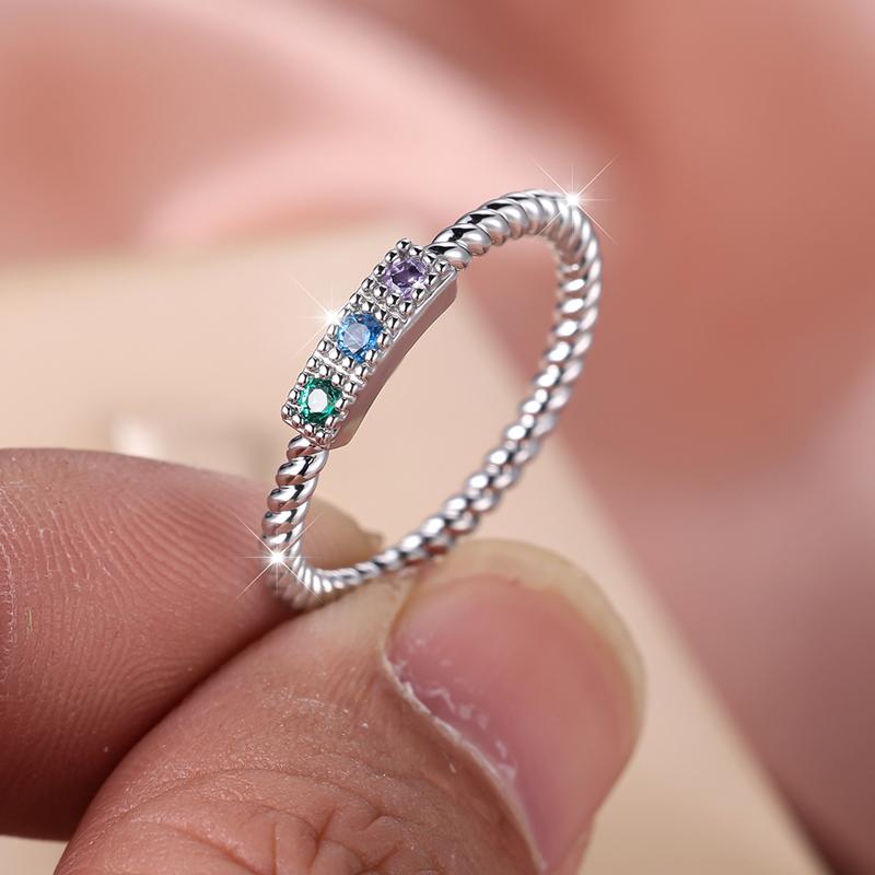 Minimalist Rainbow Zircon Rings for Women Girls Simple Silver Color Wedding Engagement Ring Jewelry Gift