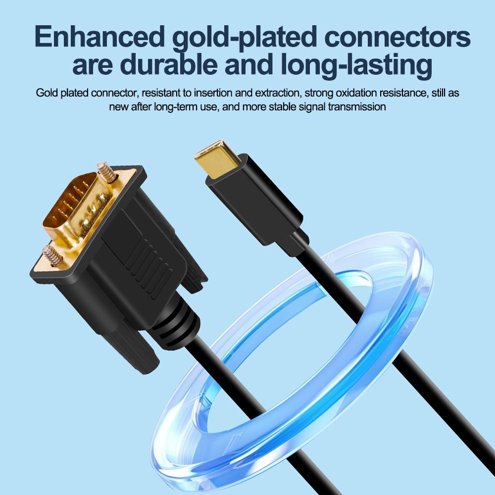 Кабель USB C на VGA 1080P Кабель-адаптер-конвертер Type C 3.1 VGA Позолоченный 1,8 м Для ноутбука UHD Внешний видеопроектор