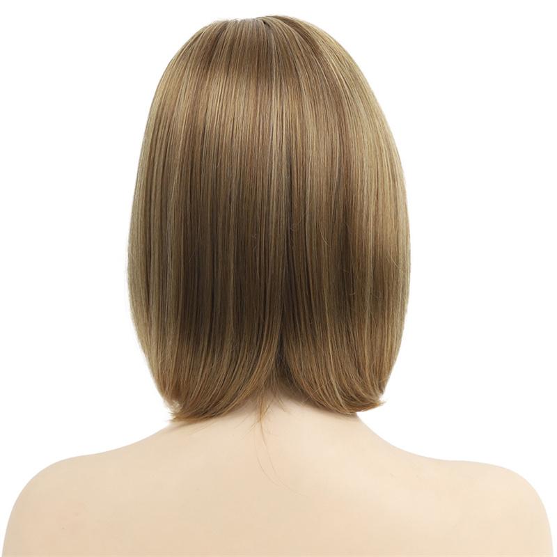 Синтетический Микс Коричневый Боб Короткий Парик для Женщин Натуральный Стиль Мягкие Волосы с Челкой Косплей Хэллоуин Вечеринка Термостойкое Волокно