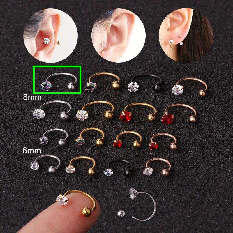 1Pc Stainless Steel Zircon Cz Hoop Tragus Cartilage Helix Stud Earring Conch Rook Daith Lobe Ear Screw Piercing Jewelry
