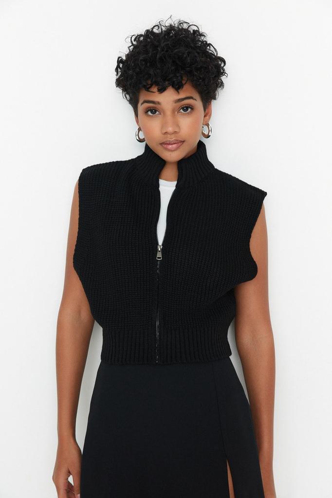 Женский модный стильный свитер, укороченный базовый трикотаж на молнии, жилет