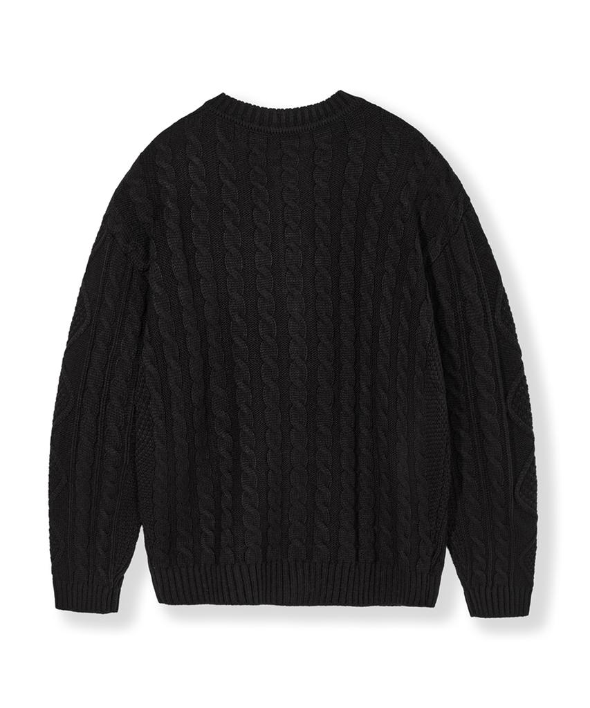 Кардиган Nodu Fisherman Cable с круглым вырезом, полуприлегающего силуэта, с длинным рукавом, вязаный, косами [Черный]