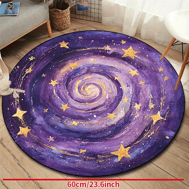 Круглый ковер Galaxy Starry Night, нескользящий, фиолетово-золотой, космическая тематика, декор для гостиной, спальни, патио, моющийся ковер