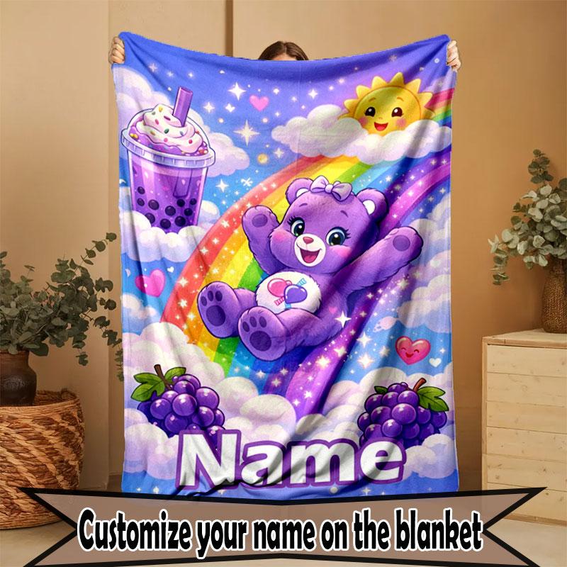 Custom Name Personalized Care Bears Print Blanket, Home Decor, Bedroom, Sofa, Camping, Couch, Gifts for Birthday Christmas