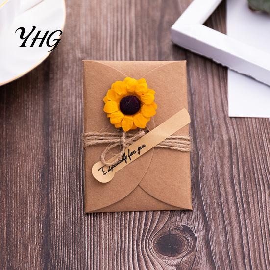 Elegant Ritual Gift Decorations 5Pcs DIY Dried Flower Greeting Cards, Handmade Note Cards with Artificial Flowers, Jute Twine Creative Wrapping