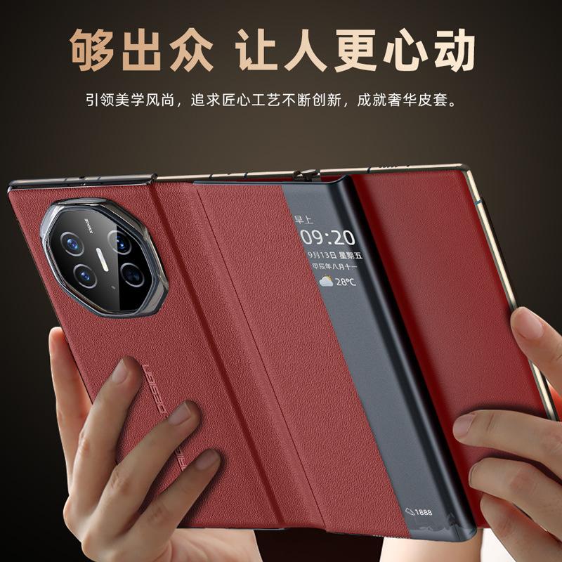 Для Huawei Mate XT XTs Настоящая кожа Тонкий Чехол-книжка с защитой шарнира и функцией Smart View для ответа на звонки без рук