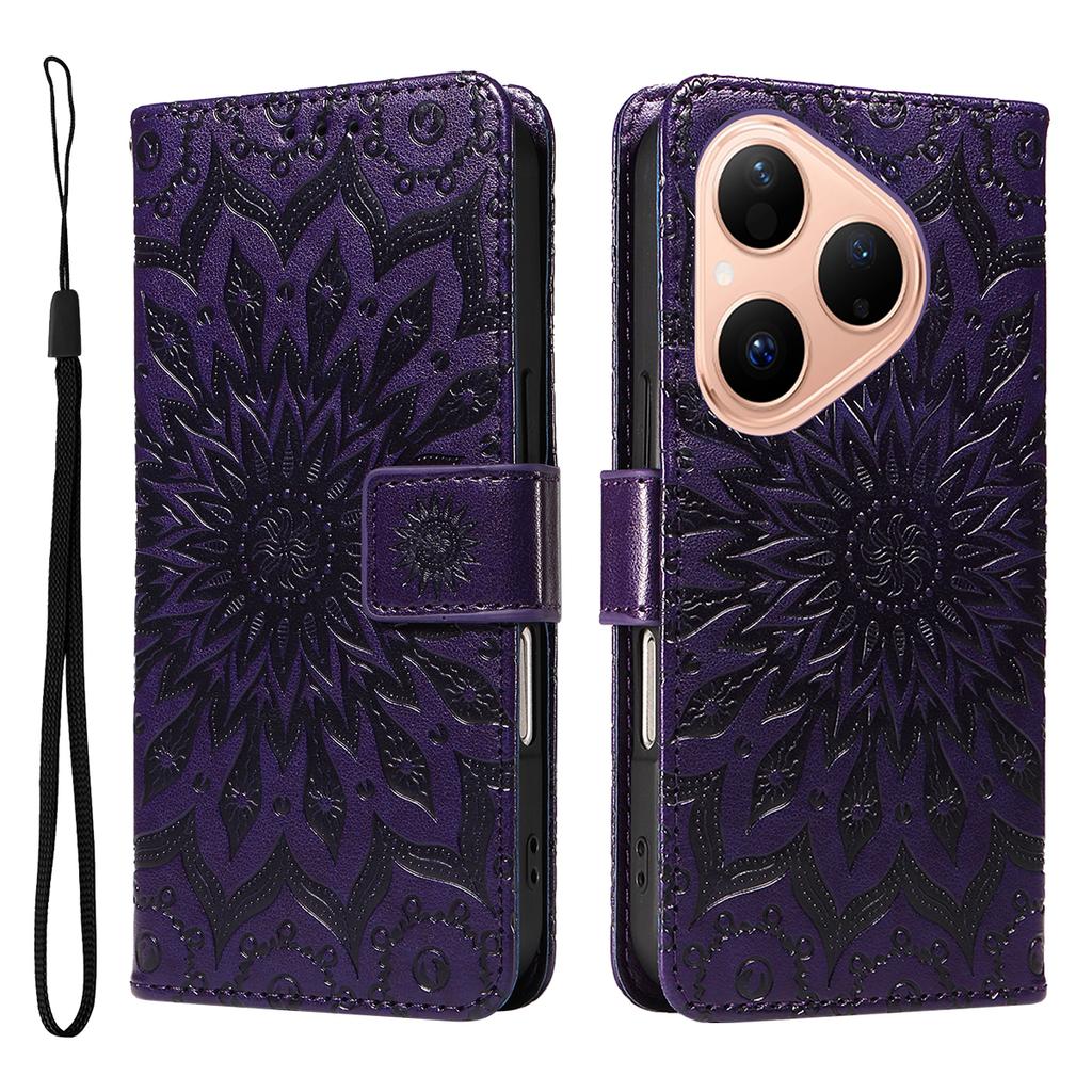 For Huawei Pura 80 Leather Wallet Case Sunflower Imprinted Phone Cover