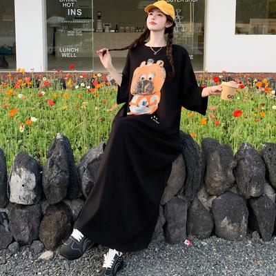 Женское платье больших размеров свободного кроя лето 2025 винтажное платье базовое длинное повседневное с принтом рубашка-платье макси