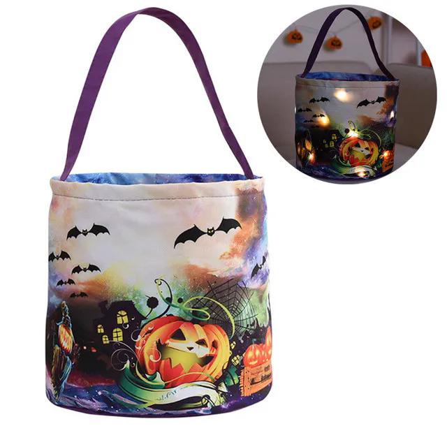 Светодиодный свет Хэллоуин Кошелек или жизнь ведро тыква конфеты сумки складная корзина на Хэллоуин для вечеринки в честь Дня благодарения подарочная корзина