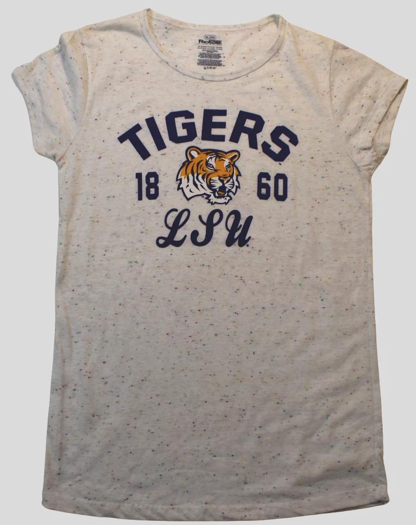 Pro Edge Juniors LSU Louisiana State Tigers 1860 White Speckled Shirt New L, XL
