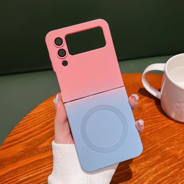For Samsung Galaxy Z Flip 4 3 Zflip4 Wireless Charging Magnetic Case Gradient Soft Silicone Folding Shockproof Protection Cover