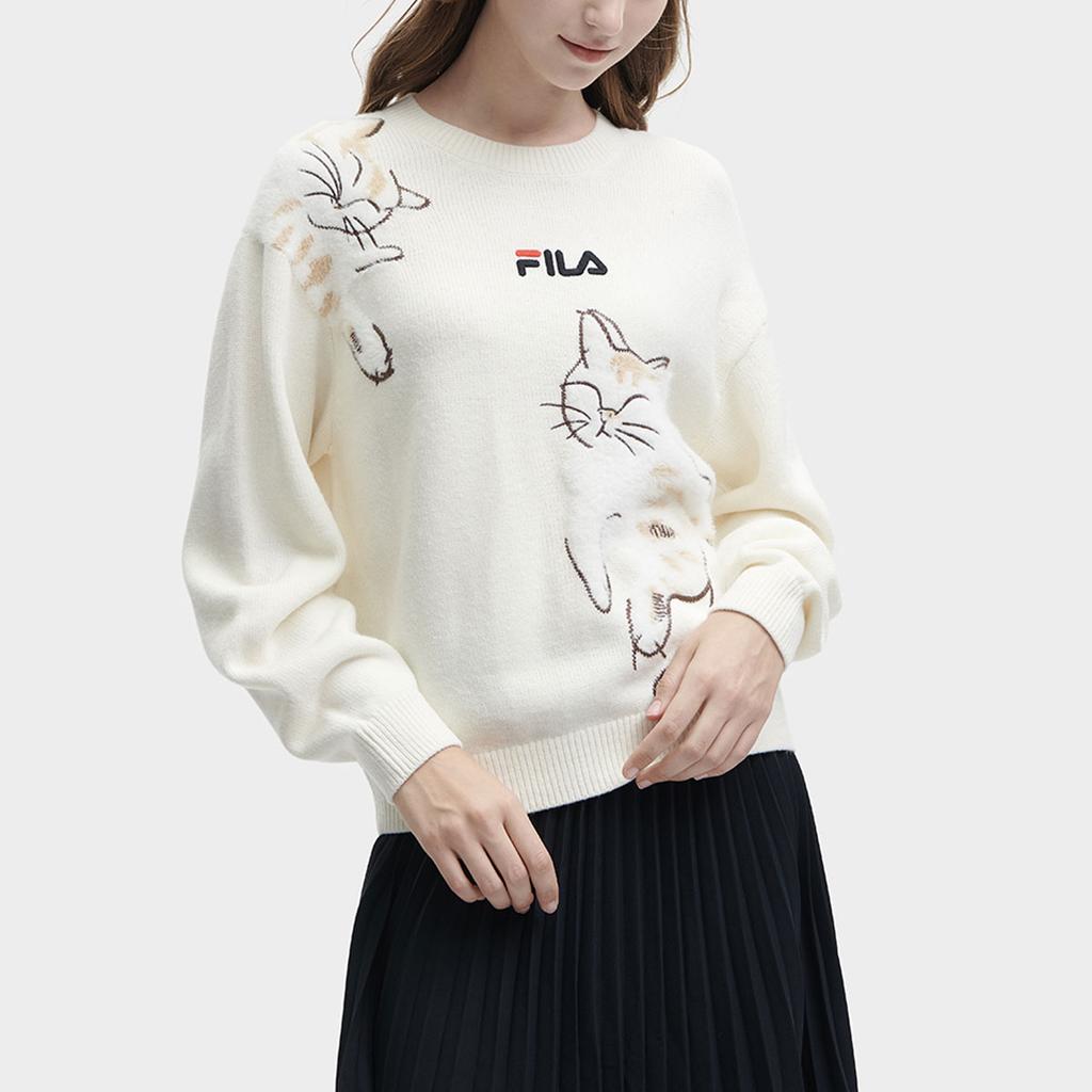 Fila Вышитый узор с животными Повседневный трикотажный топ с длинным рукавом Женские топы Светло-бежевый F11W348409F-IV