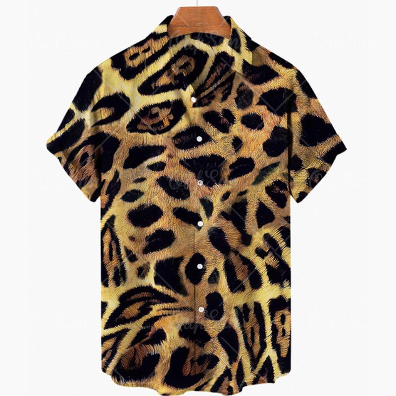 2025 Мужские рубашки с леопардовым принтом 3D, летняя пляжная рубашка на Гавайях, мужская одежда с коротким рукавом в стиле ретро, индивидуальный дизайн, мужские топы
