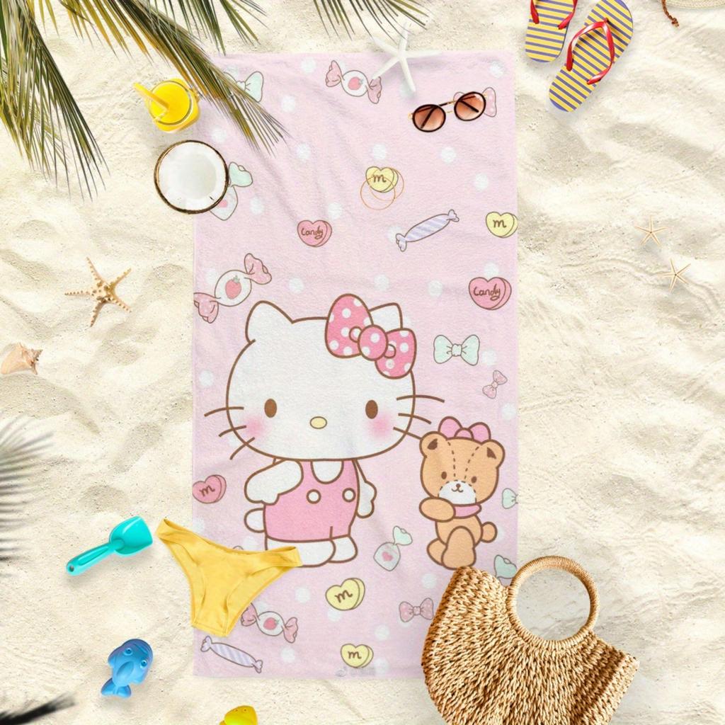 1 шт. Sanrio Hello Kitty и Медвежонок Розовое пляжное полотенце - Быстросохнущее большое банное полотенце, можно стирать в машине, стильное и впитывающее