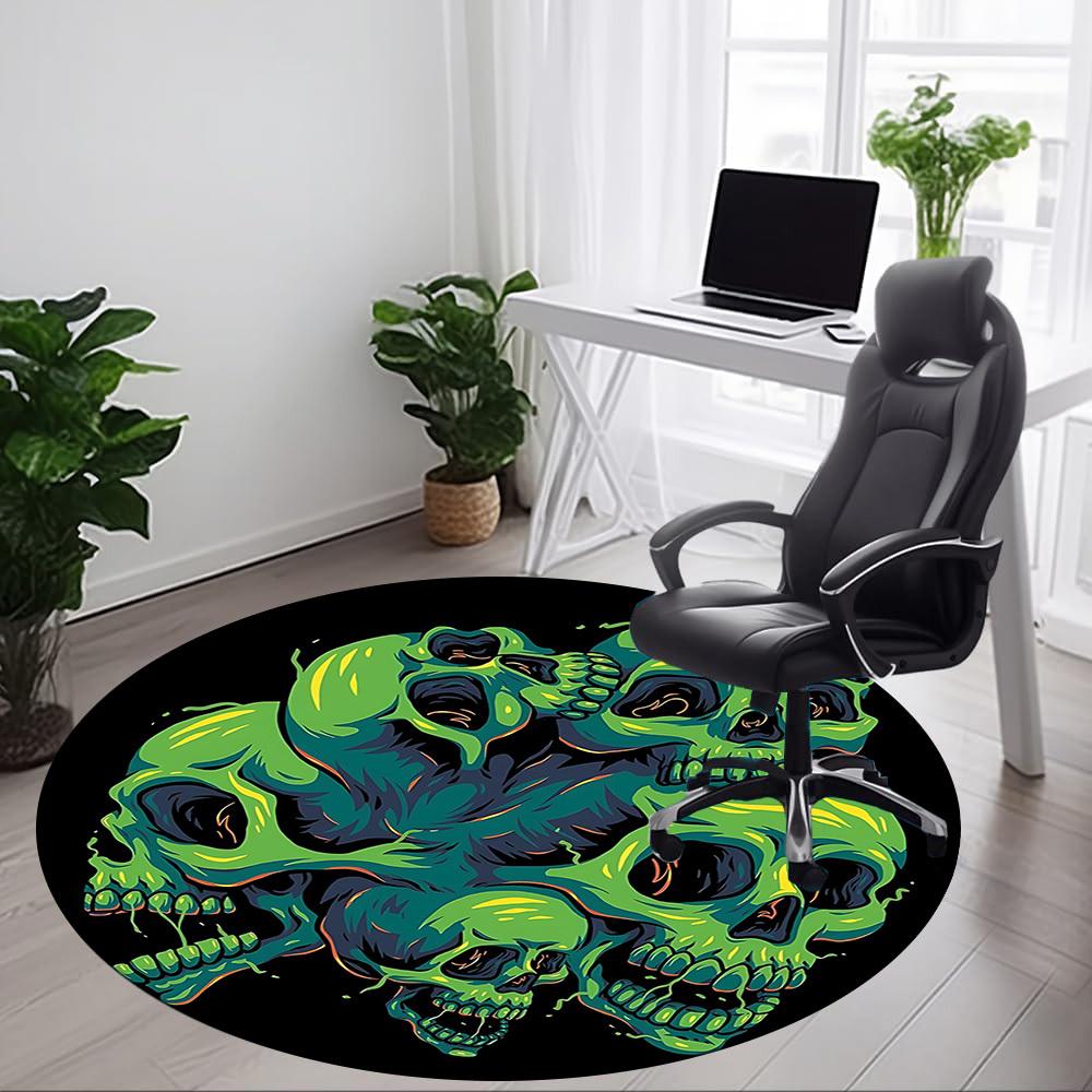 1pc Skull Heads Office Round Area Rug, Indoor Mat Suitable For Office, Under Office Chairs Bedroom Living Room Home Decor, Room Deco, 116