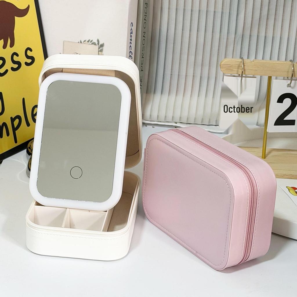 Foldable Jewelry Box with LED Makeup Mirror: Portable, Multifunctional Travel Organizer