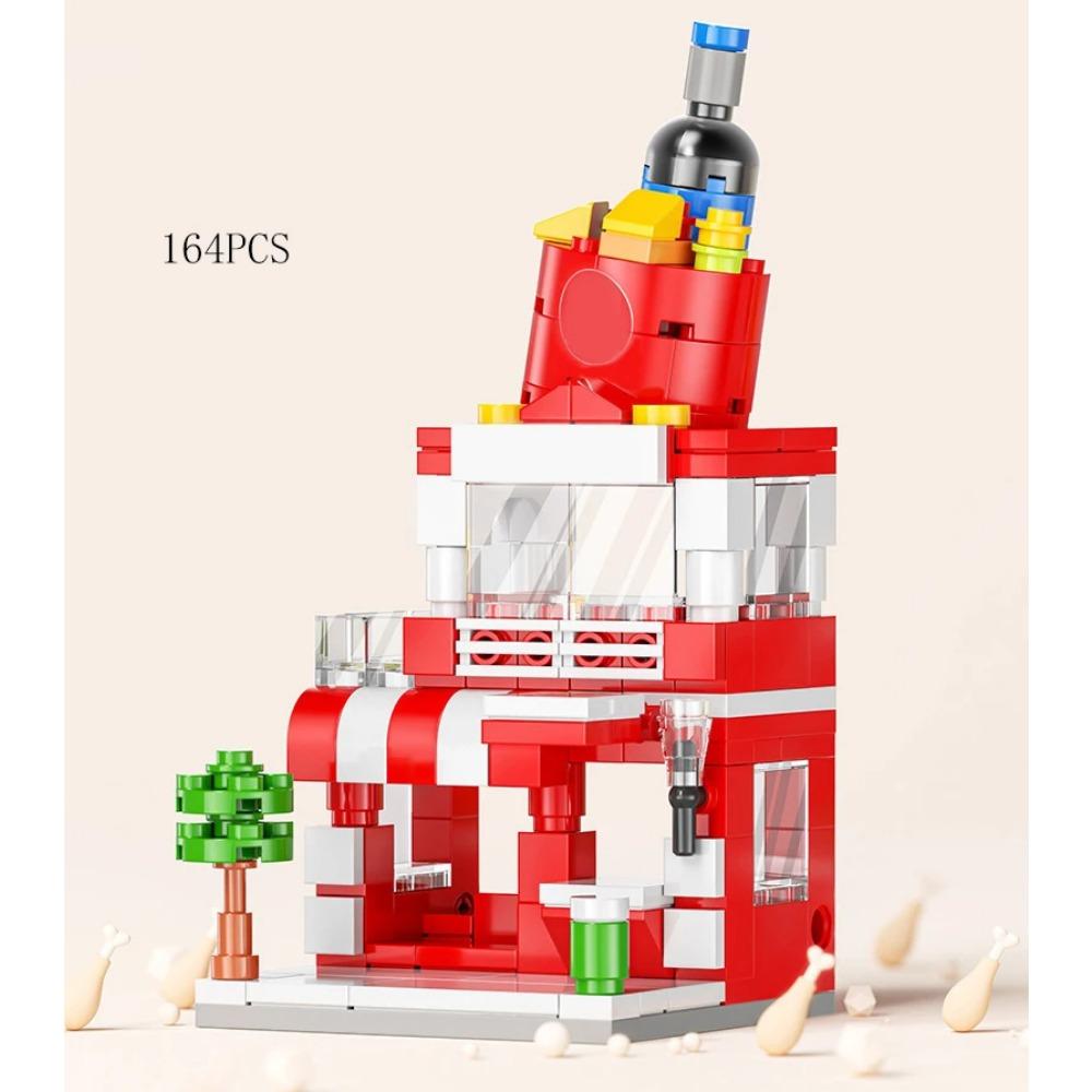 Мини-магазин, наборы для просмотра улиц, модельные строительные блоки, гамбургер, ресторан, розничный магазин, креативная архитектура, друг, город для девочек