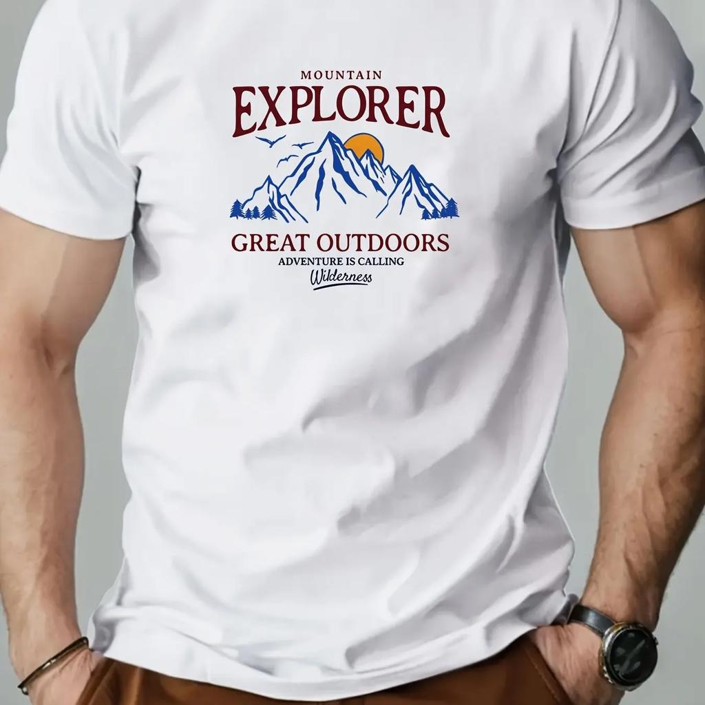 Unisexs Mountain Explorer Great Outdoors Graphic Tee Outdoor Adventure Cotton Casual Tops