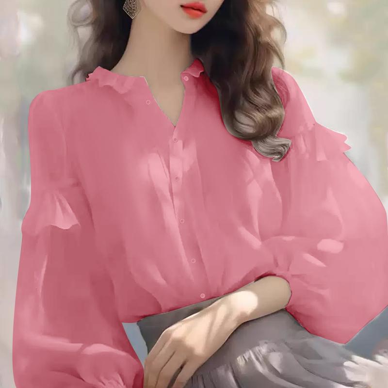 ZANZEA Женские винтажные рубашки с лацканами и оборками-фонариками с длинным рукавом А-силуэта