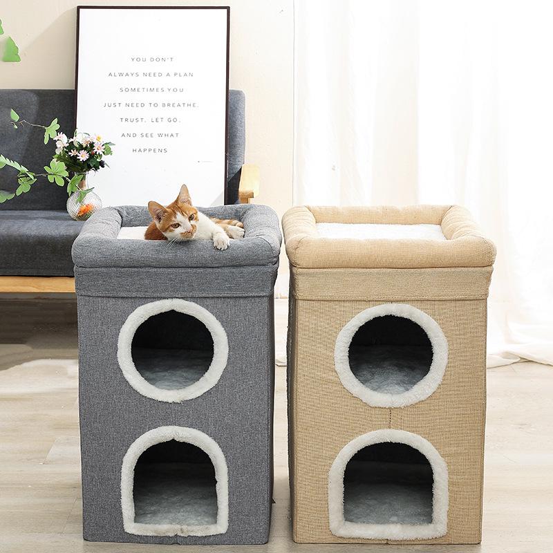 Three-Story Universal Cat Villa: Warm Bed, Scratching Post, Double-Layer, Foldable for All Seasons