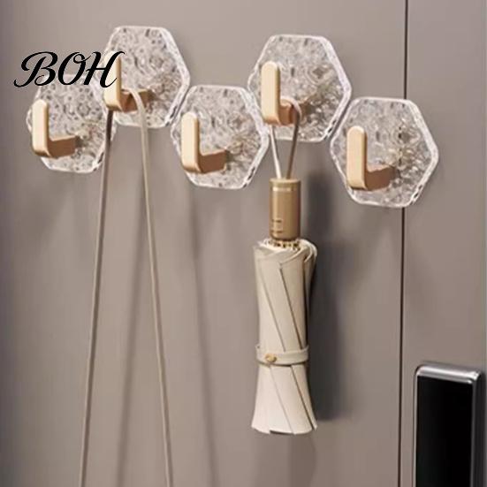 Acrylic Hexagon Hooks Adhesive Hooks, Hexagonal Wave Shape, No Drilling Easy Dorm Room Wall Installation Hook, Modern Style Clear for Bathroom Kitchen