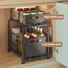 Kitchen Storage Rack Strong Load-bearing Large Capacity Adjustable Height 2-Tier Under-Sink Organizer with Pull-Out Drawers