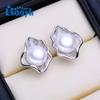 LSOOYH Natural Freshwater Cultured Pearl Earrings Silver Color Flower Stud Earrings Fashion Gifts For Women Wholesale