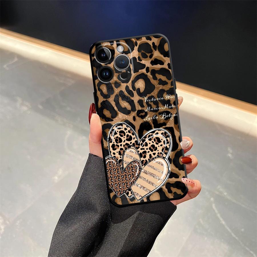 Чехол для iPhone XR 7 8 17Air 15 16 14 Plus 13 12 11 17 Pro Max XS Max Черный Мягкий Чехол для Телефона Мультяшный Узор с Принтом Леопарда