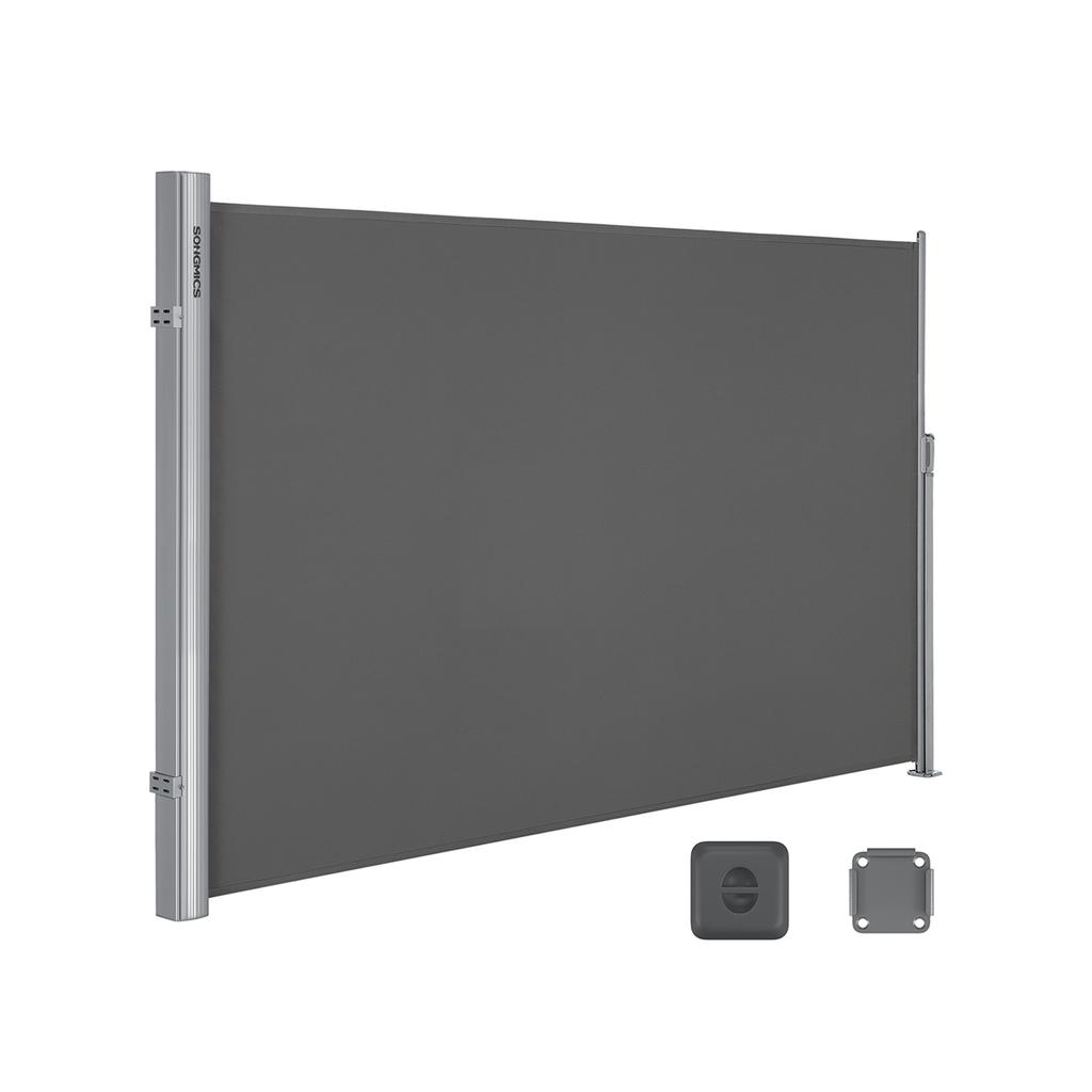 SONGMICS 180 x 350 cm (H x W), Side Awning for Balcony and Terrace, Privacy Protection, Sun Shade, Side Blind, Smoky Grey