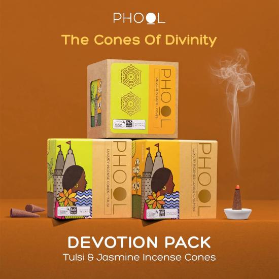 РОСКОШНЫЕ ЛАМАНЫ Набор из 2 натуральных ароматических конусов Пакет «Посвящение» I Специальный пакет (80 Органический конус для благовоний | 2 аромата – Тулси и Жасмин)
