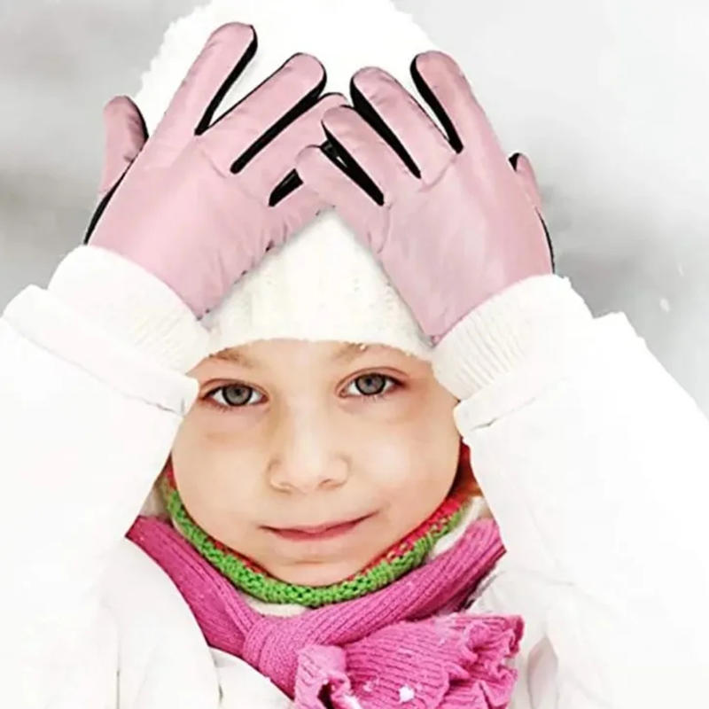 Children's Gloves Winter Warm And Thick Ski Gloves Solid Color Cold Proof And Warm Cycling Gloves With Fleece