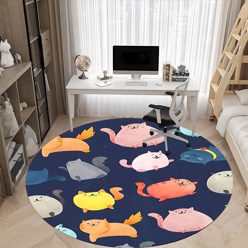 1pc Cats Pattern Office Round Area Rug, Under Office Chairs Bedroom Living Room Home Decor, Room Deco