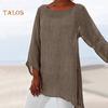 Plus Size Women Fashion Solid Color O-Neck Long Sleeve Irregular Pure Colot Tunic Top T-Shirt