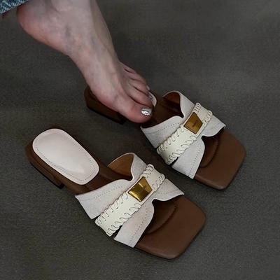 Версия из овчины~ Французский универсальный нишевый дизайн кожаные крутые тапочки женственность низкий каблук верхняя одежда кожаные тапочки на перемычке