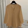 ZANZEA Women Casual V-Neck Solid Color Loose 3/4 Sleeve Cotton Blouse