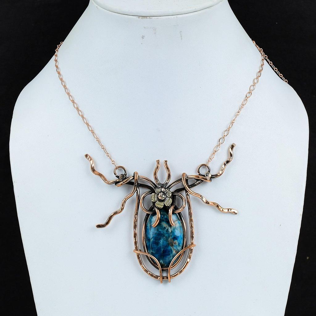 Neon Apatite Copper Necklace Wire Wrapped Necklace Adjustable Chain Necklace Handmade Gemstone Necklace Copper Wire Jewelry Anniversary Gift