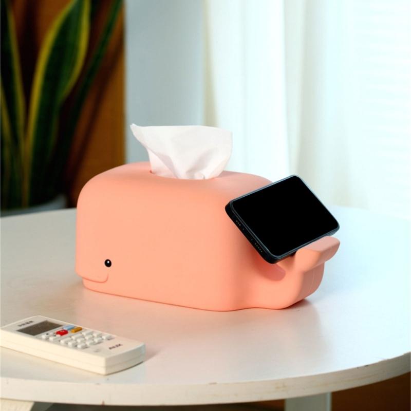 Whale Shaped Tissue Box Cover Silicone Napkin Holder Large Capacity Paper Towel Container for Home Office Apartment