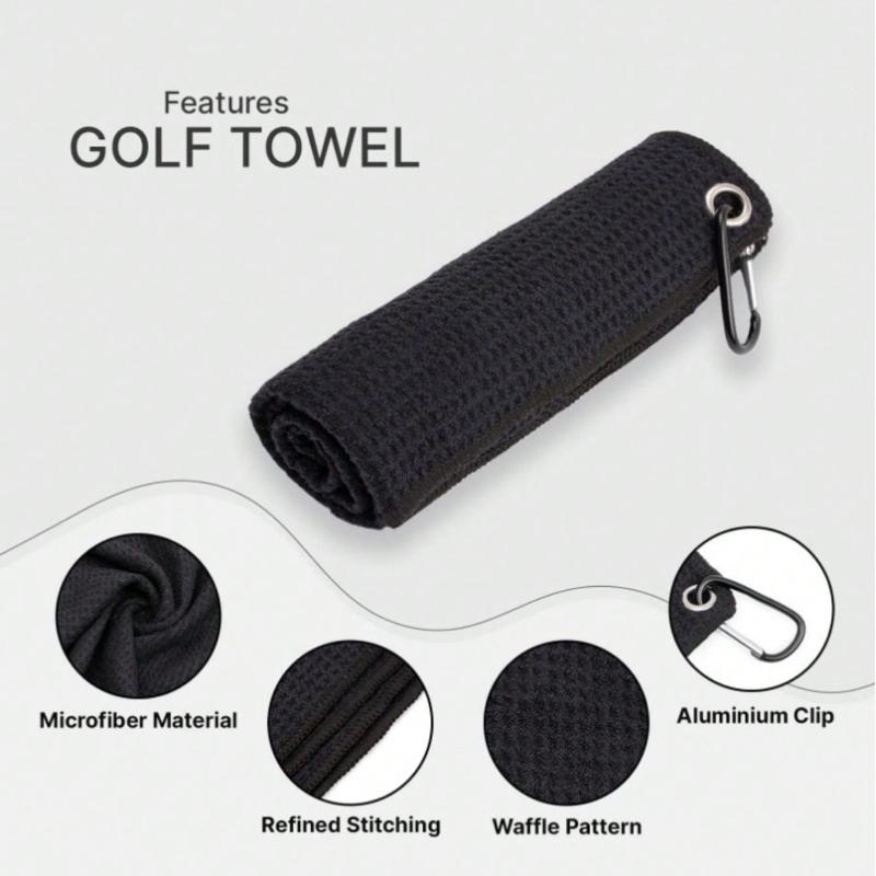 [Perfect Golf Club Cleaning Towel] 1pc Premium Waffle Pattern Golf Towel With Hook - Perfect For Cleaning Golf Clubs And Keeping Them In Top Condition