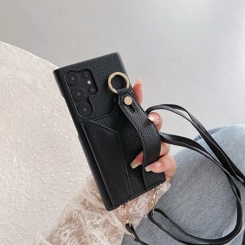 Ремешок на запястье Кроссбоди Чехол для телефона для Samsung Galaxy S24 S22 Ultra Plus S23 FE A15 A25 A35 A55 A24 A34 A54 A14 С держателем для карт
