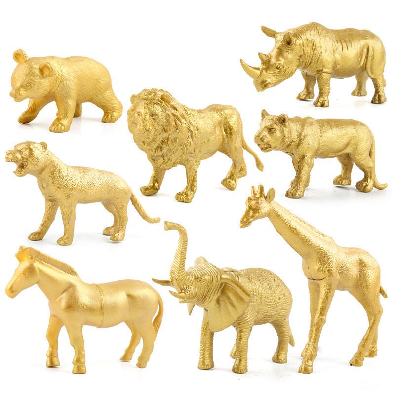 Captivating Forest Wildlife Model Set Featuring Golden Giraffe Lion Elephant Figurines