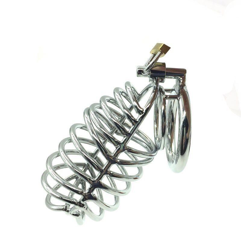 Мужская металлическая клетка для целомудрия с 3 кольцами на пенис с замком на рукаве, клетка для пениса, пояс для связывания, фетиш, секс-игрушка для мужчин