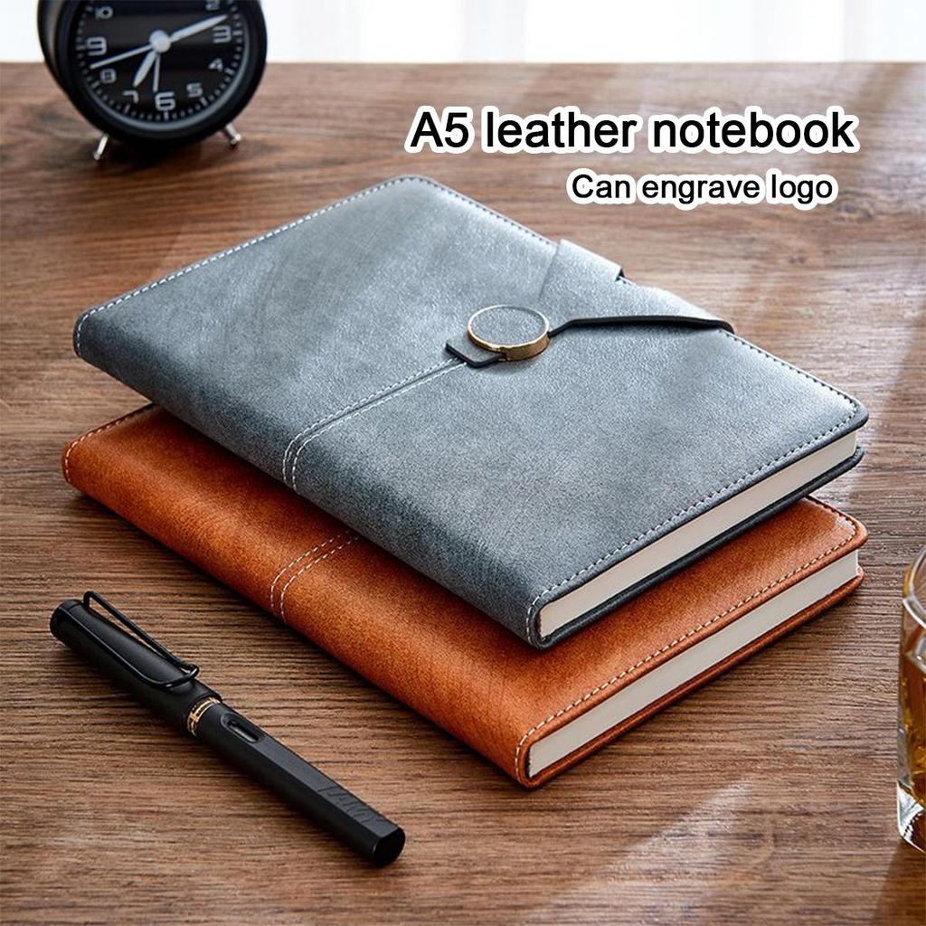 A5 Thickened Leather Buckle Business Notebook, Work Meeting Record Book, Student Study Notebook, Diary, 100 Sheets 200 Pages