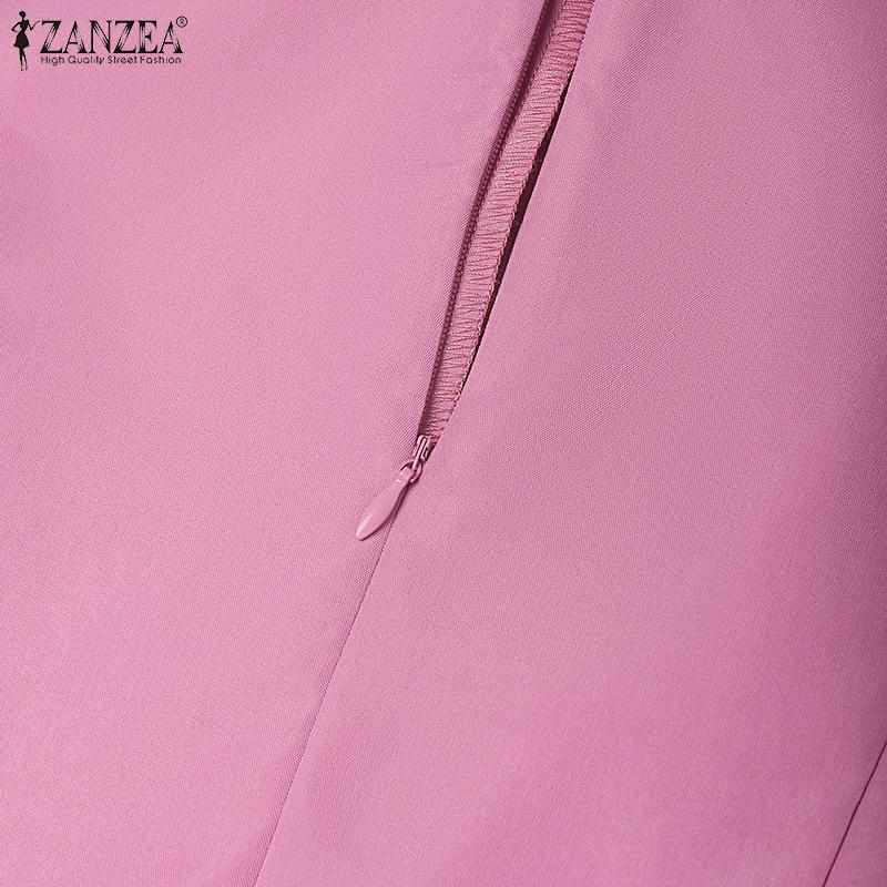 ZANZEA Women Casual Round Neck Short Sleeve Print Patchwork Dress