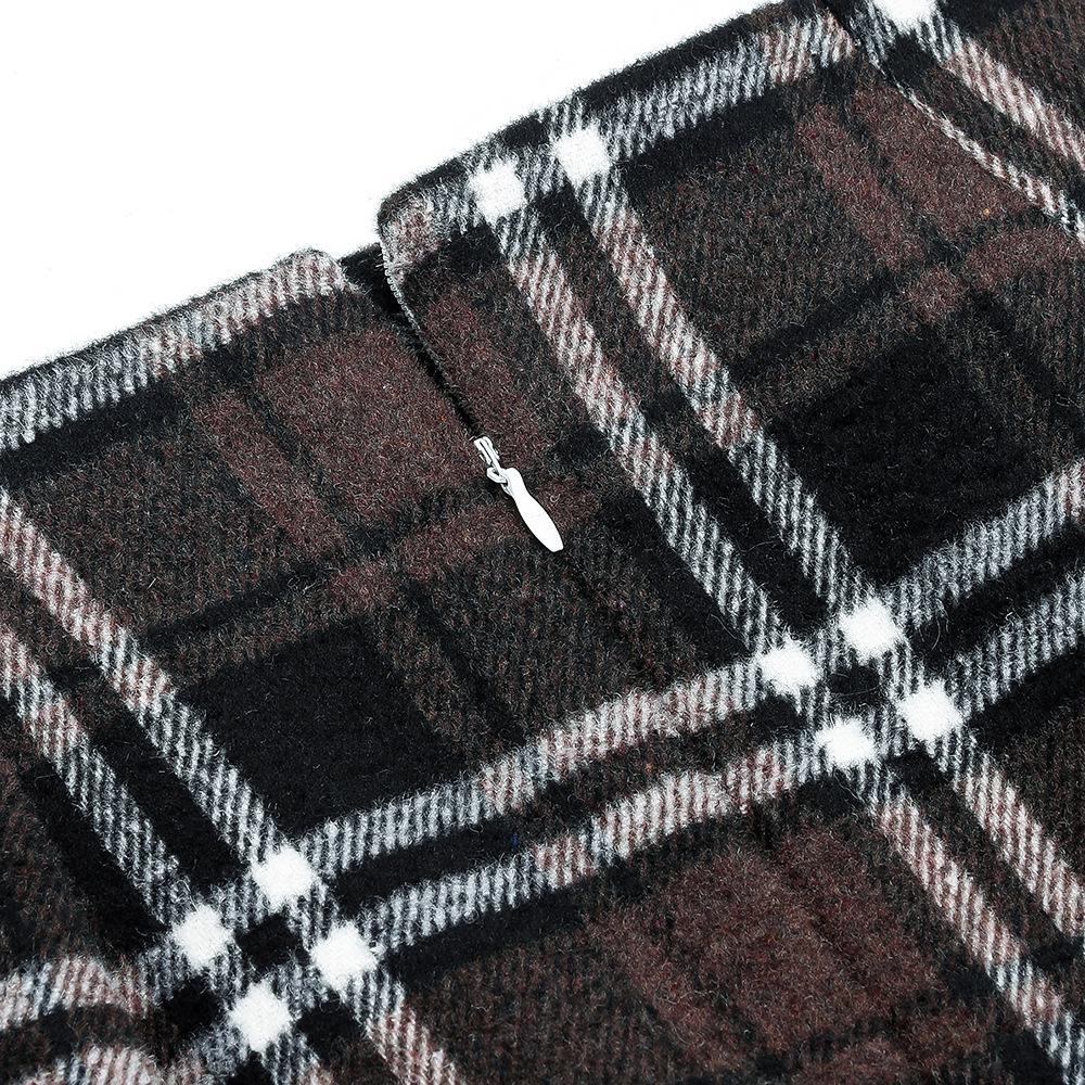 High-Waisted Women's Plaid Pencil Skirt - Knee-Length Wool Skirt for Autumn and Winter