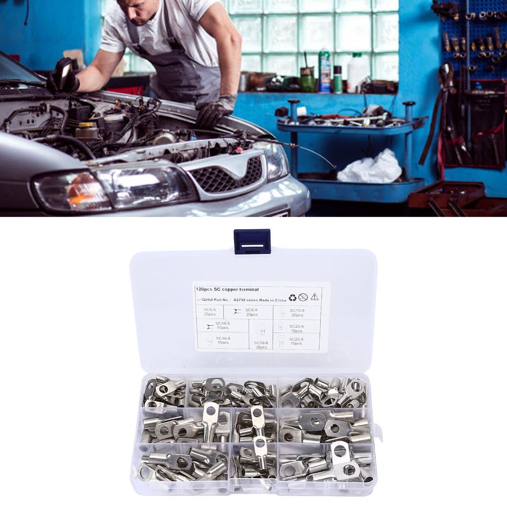 120 шт. Клеммы обжимные для аккумулятора 8 размеров Медь T2 Луженый SC Кольцевой соединитель для проводов для морского, автомобильного применения