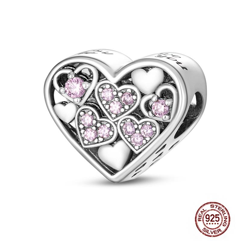 Медные Шармы Большая Любовь Мама Семья Сестра Розовое Сердце Тюльпан Бусины Ча Подходят для Оригинального Браслета Сделай Сам Ювелирный Подарок на День Матери