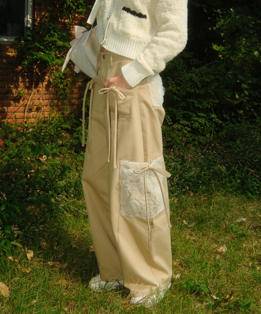 SIWL107 Ribbon Cotton Pants (Beige)