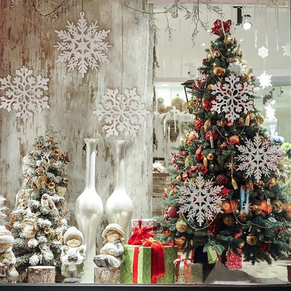 12pcs/set Plastic Christmas Snowflake Pendants DIY XmasTree Hanging Ornament Winter Indoor