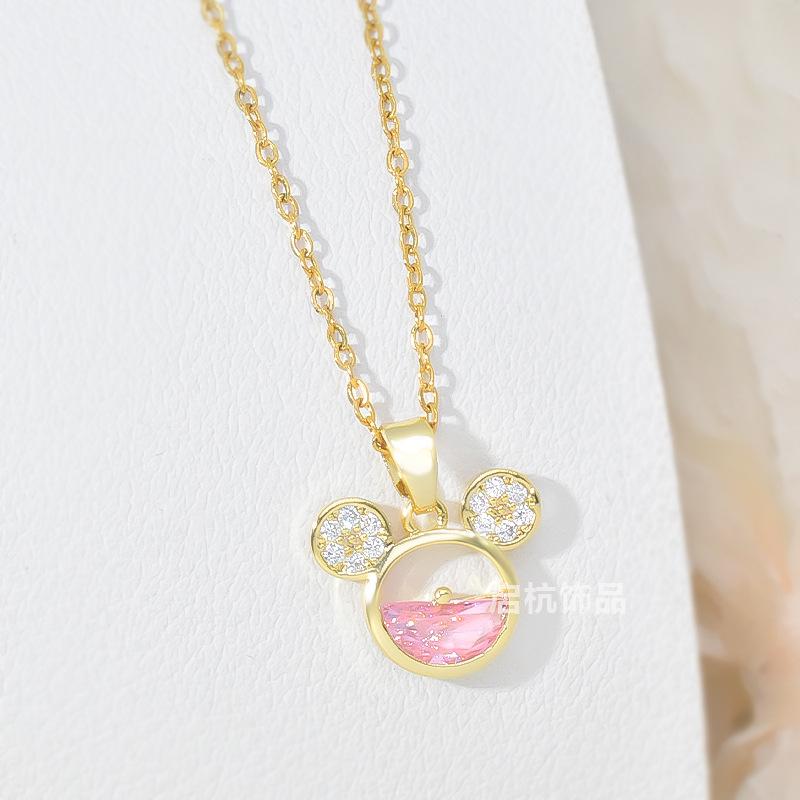 Милое маленькое ожерелье с мышкой Женская личность Зодиак Мультяшный розовый циркониевый кулон Ювелирные изделия